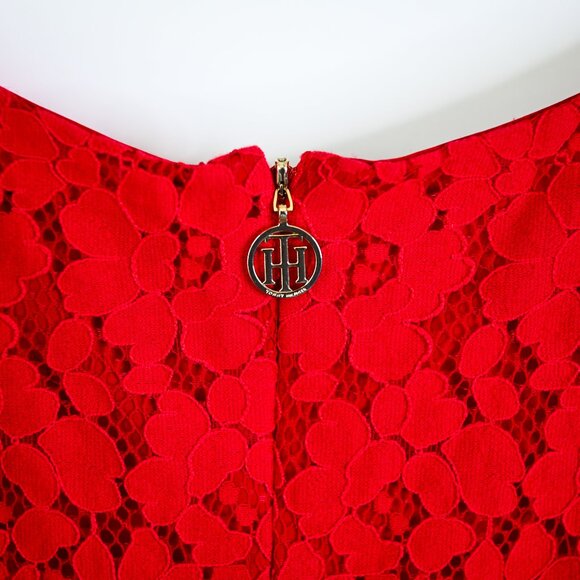 TOMMY HILFIGER Red Lace Cap Sleeve Shift Dress - Size 10 - Picture 7 of 13